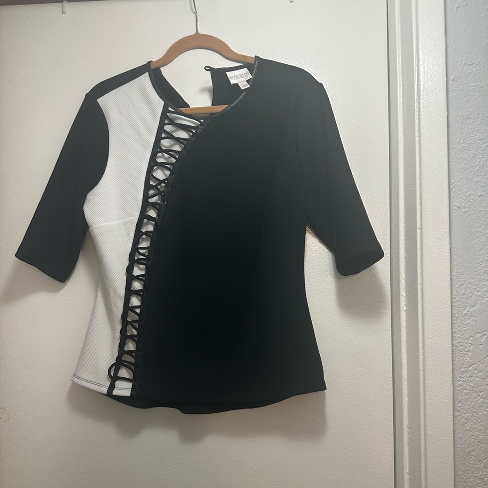 Black and White Asymmetrical Cut Out Top